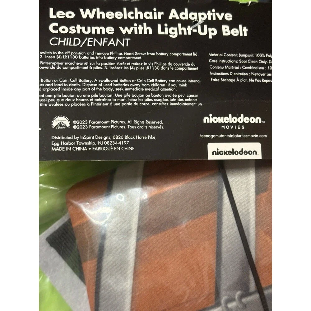 TNMT LEO WHEELCHAIR ADAPTIVE COSTUME WITH LIGHT-VP BELT Large 10-12  NEW